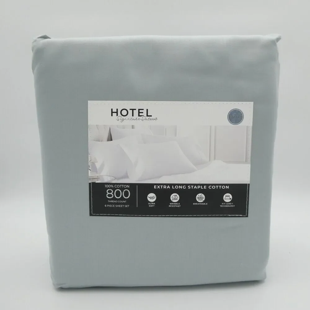 Hotel Signature 800 Thread Count Cotton 6-Piece Sheet Set, Queen Size Light Blue